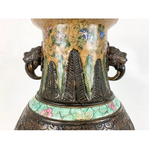 539 - A large 19th century Japanese crackle glazed pottery vase. 46cm