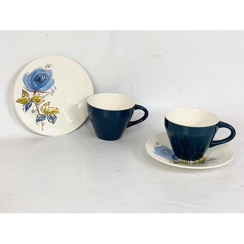 549 - A 15 piece Mid Century Palissy “Blue Rose” coffee set.