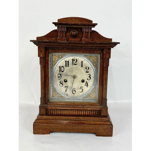 63 - A late 19th century Badische Uhrenfabrik German mantle clock with key and pendulum. 24.5 x 15.5 x 35... 