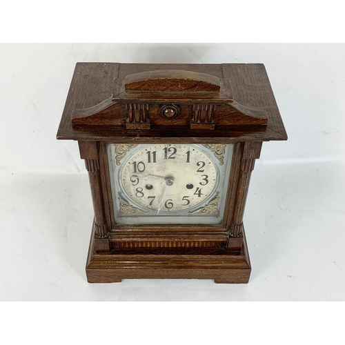 63 - A late 19th century Badische Uhrenfabrik German mantle clock with key and pendulum. 24.5 x 15.5 x 35... 