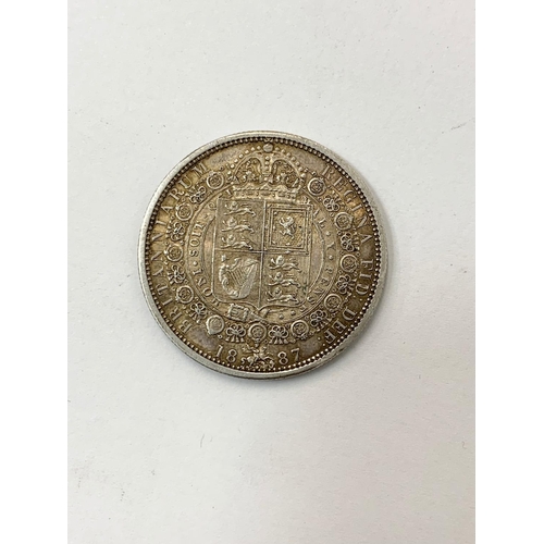 758 - A Victorian silver half crown. 1887.