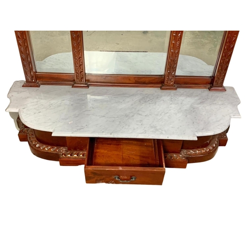 794 - A large Victorian style mahogany marble top mirror back hallstand with drawer. 137 x 46 x 220cm