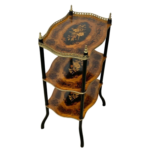 804 - A late 19th century French inlaid 3 tier whatnot side table. Circa 1890. 43 x 31 x 79.5cm.