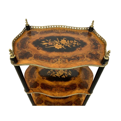 804 - A late 19th century French inlaid 3 tier whatnot side table. Circa 1890. 43 x 31 x 79.5cm.