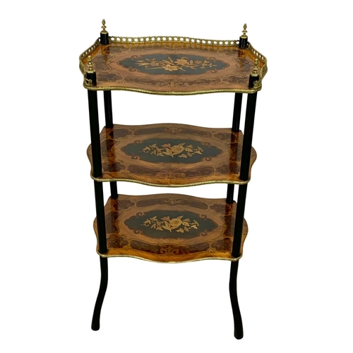 804 - A late 19th century French inlaid 3 tier whatnot side table. Circa 1890. 43 x 31 x 79.5cm.