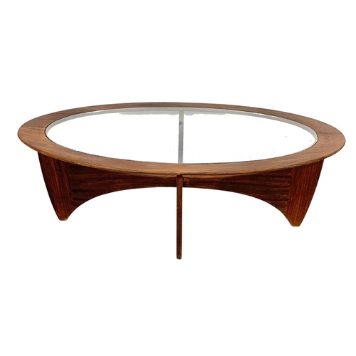 817 - A G-Plan Astro teak glass top coffee table. Mid Century. 1970. 122.5 x 66 x 41.5cm