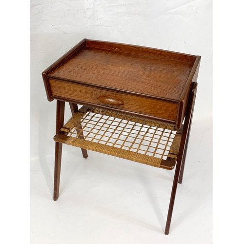 840 - A Danish teak and rattan bedside designed by Soren Rasmussen with drawer. Mid Century. Denmark. 1960... 