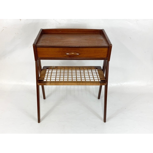 840 - A Danish teak and rattan bedside designed by Soren Rasmussen with drawer. Mid Century. Denmark. 1960... 