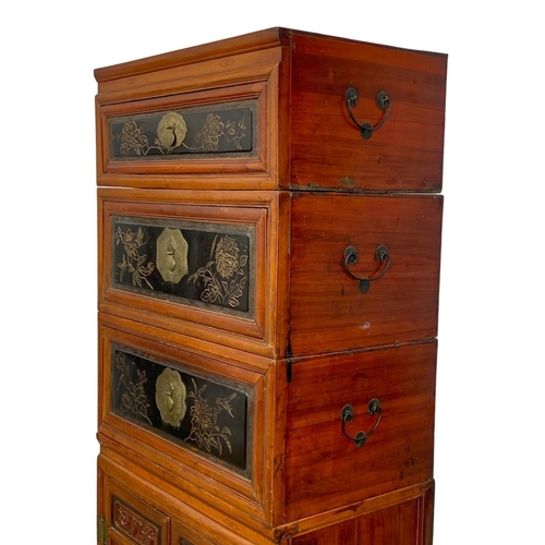 857 - A tall 19th century 4 piece Chinese lacquered stacking chest. Circa 1870-1880. 77 x 47.5 x 171.5cm