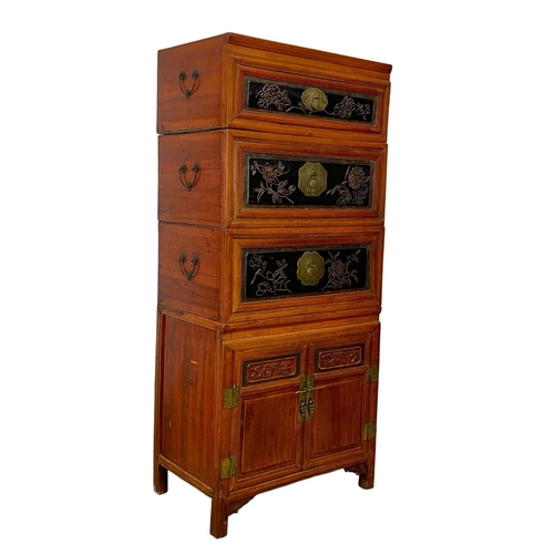 857 - A tall 19th century 4 piece Chinese lacquered stacking chest. Circa 1870-1880. 77 x 47.5 x 171.5cm