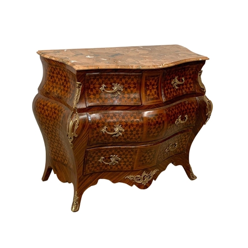 864 - An 18th century style French marble top Bombe chest of drawers. 112 x 54 x 88cm.