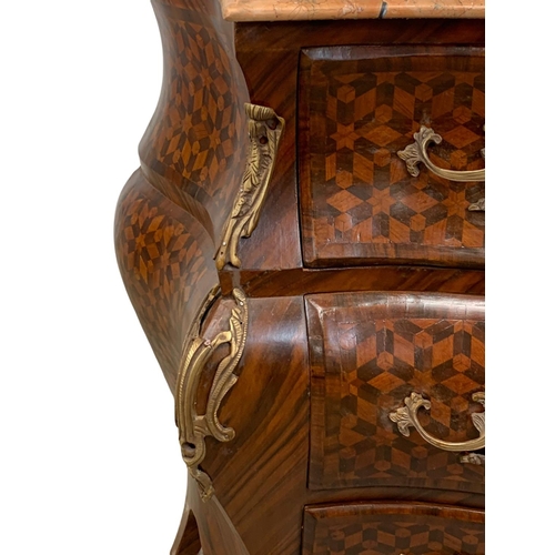 864 - An 18th century style French marble top Bombe chest of drawers. 112 x 54 x 88cm.