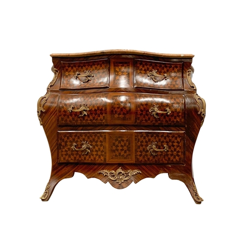 864 - An 18th century style French marble top Bombe chest of drawers. 112 x 54 x 88cm.