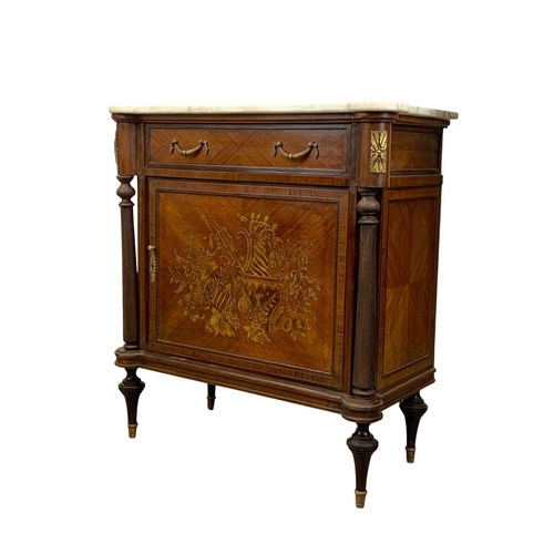 866 - An 18th century style French marble top side cabinet with drawer. 89 x 46 x 96cm