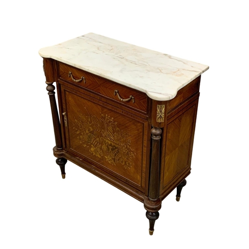 866 - An 18th century style French marble top side cabinet with drawer. 89 x 46 x 96cm