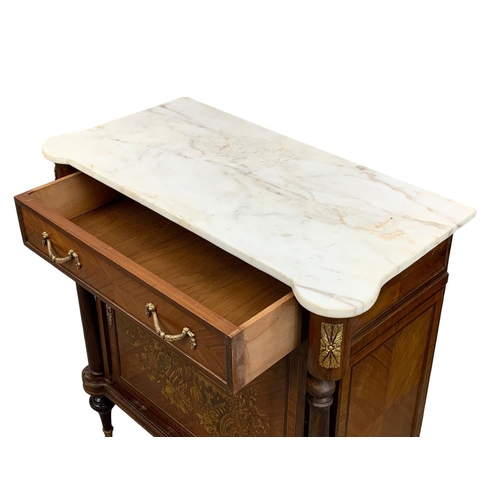 866 - An 18th century style French marble top side cabinet with drawer. 89 x 46 x 96cm