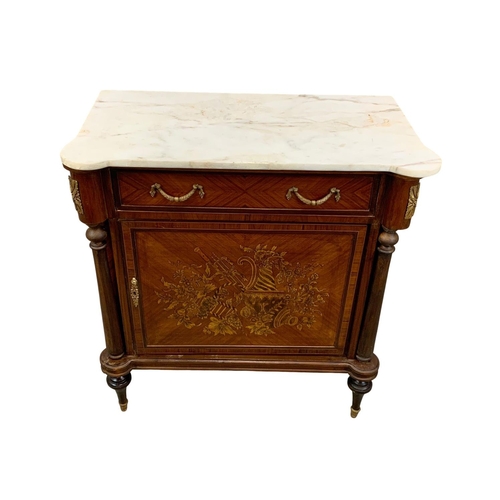 866 - An 18th century style French marble top side cabinet with drawer. 89 x 46 x 96cm