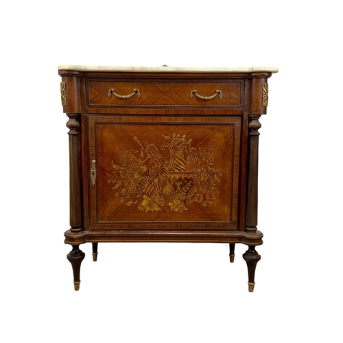 866 - An 18th century style French marble top side cabinet with drawer. 89 x 46 x 96cm