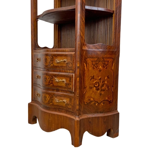 932 - An 18th century style French open vitrine display cabinet with 3 drawers. 85 x 45 x 183cm