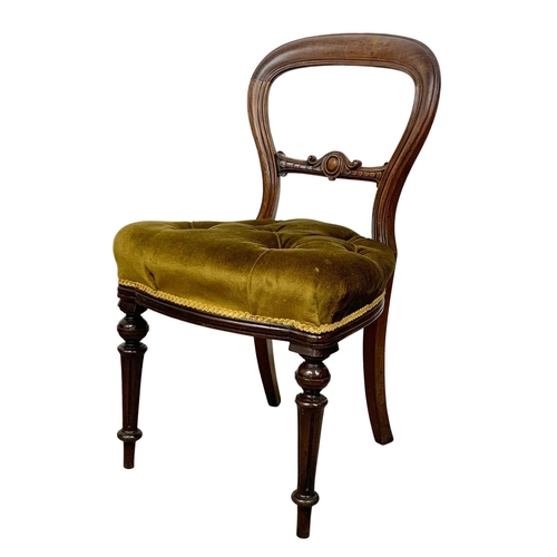 992 - A set of 6 Victorian mahogany balloon back chairs with button upholstery. Circa 1870.