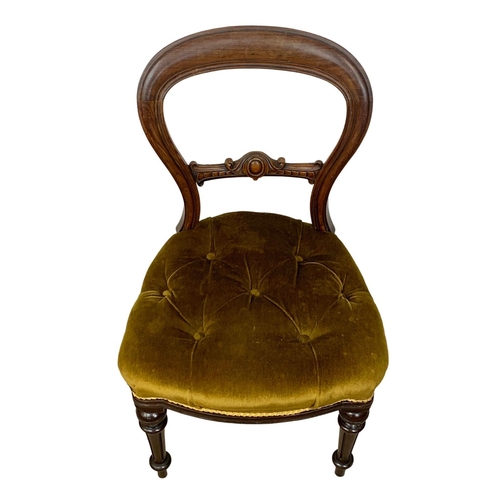 992 - A set of 6 Victorian mahogany balloon back chairs with button upholstery. Circa 1870.