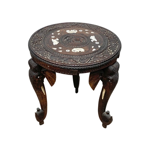 1070 - A late 19th century carved padauk inlaid side table. Circa 1880. 53 x 56cm.