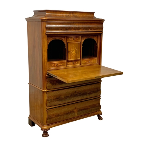 1078 - A large 19th century continental mahogany escritoire with rosewood and satinwood interior. Circa 187... 