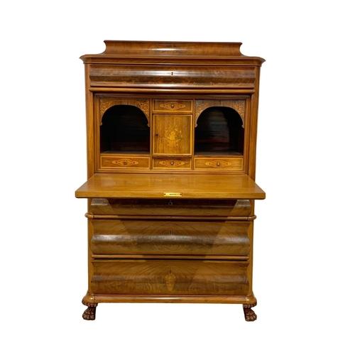 1078 - A large 19th century continental mahogany escritoire with rosewood and satinwood interior. Circa 187... 