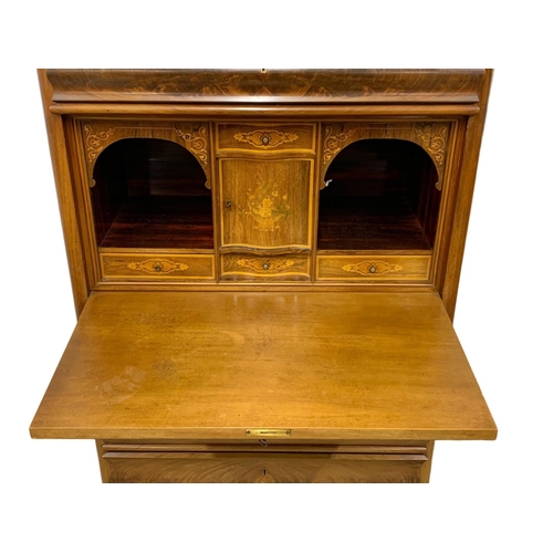 1078 - A large 19th century continental mahogany escritoire with rosewood and satinwood interior. Circa 187... 