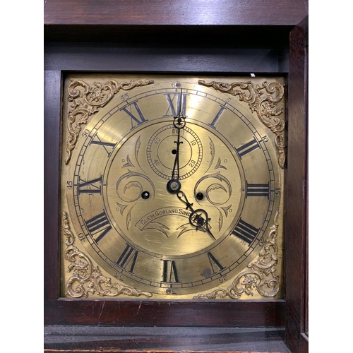 1083 - A Mid 19th century long case clock by Clem Gowland Sunderland in a carved oak case. Circa 1850-1860.... 