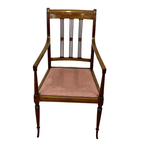 1093 - An Edwardian inlaid mahogany hall chair.