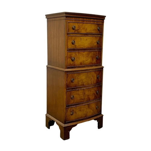 1102 - A tall vintage Georgian style walnut tallboy chest of drawers. 54 x 42 x 131cm.