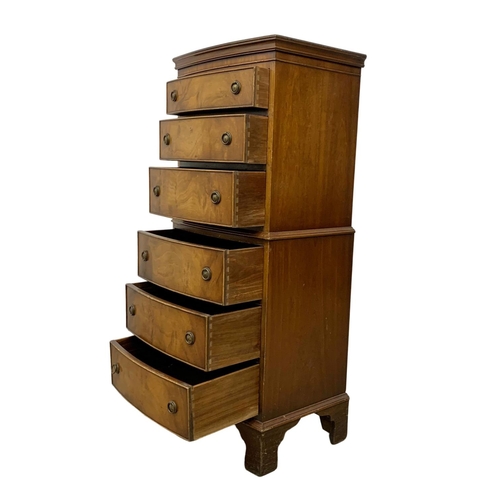 1102 - A tall vintage Georgian style walnut tallboy chest of drawers. 54 x 42 x 131cm.