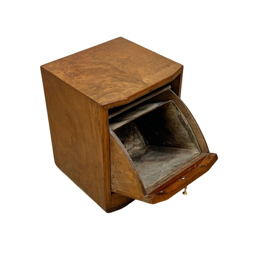 1108 - An early 20th century walnut Art Deco coal scuttle with liner. Circa 1920-1930. 39 x 38 x 53cm