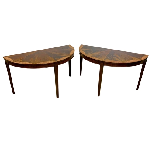 1149 - A pair of 19th century inlaid mahogany D-End console tables. Georgian style. Circa 1870. Inlaid with... 