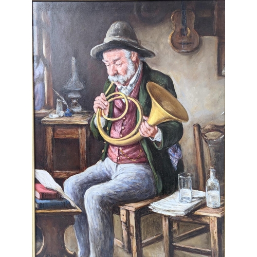 358 - A continental oil painting of a musician. Without frame 28.5x38.5cm