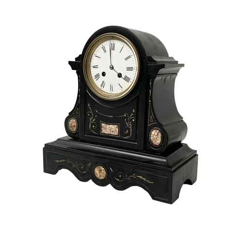 375 - A late 19th century French slate mantle clock. 30 x 15 x 32cm