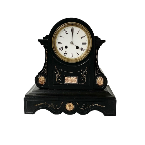 375 - A late 19th century French slate mantle clock. 30 x 15 x 32cm