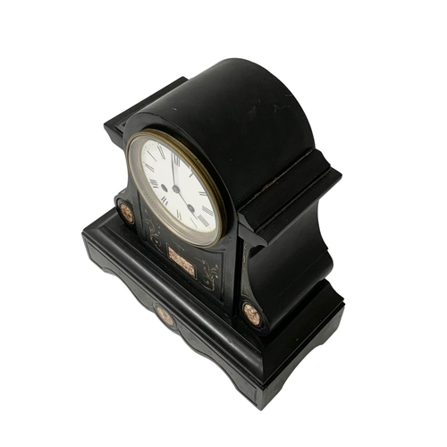 375 - A late 19th century French slate mantle clock. 30 x 15 x 32cm