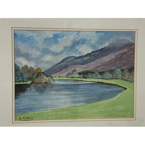 389R - 2 watercolour paintings by S. Cobain. 54 x 46cm including frame.