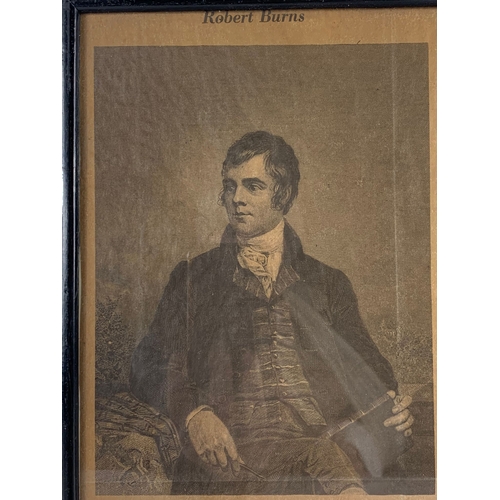 20 - A 19th century print of Robbie Burns with handwritten words from one of his songs. Without frame 35x... 