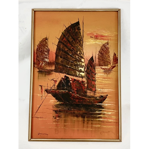 68 - A vintage oil painting. Painting measures 58 x 86.5cm. Frame measures 61 x 89.5cm