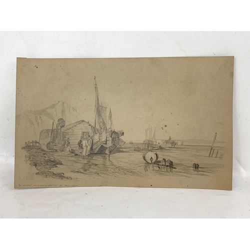 90 - A 19th century pencil drawing by W M McFirran “On The Dee” 1861. 43 x 26cm