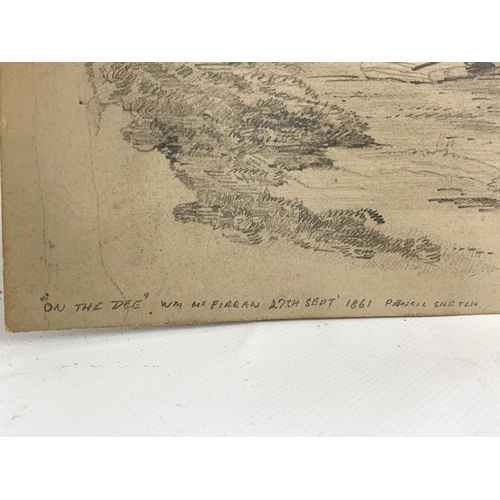 90 - A 19th century pencil drawing by W M McFirran “On The Dee” 1861. 43 x 26cm