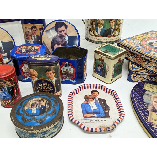 144 - A quantity of vintage Royal Commemorative tins of The Prince and Princess of Wales, Charles Windsor ... 