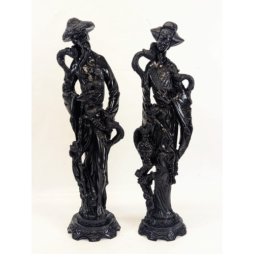 439 - A pair of large resin Chinese figures. Tallest measures 49cm