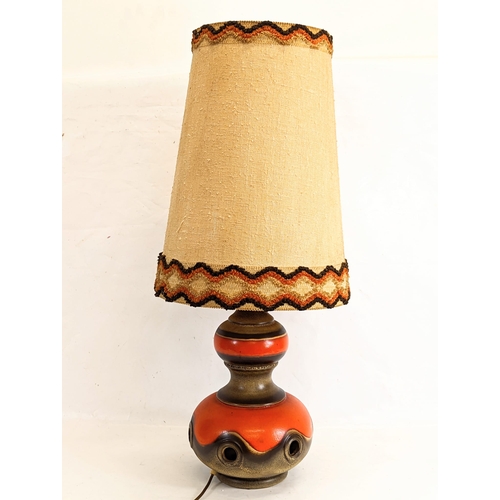 455 - A large West German pottery table lamp with shade. Marked 385-40. Without shade 24x45cm