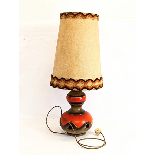 455 - A large West German pottery table lamp with shade. Marked 385-40. Without shade 24x45cm