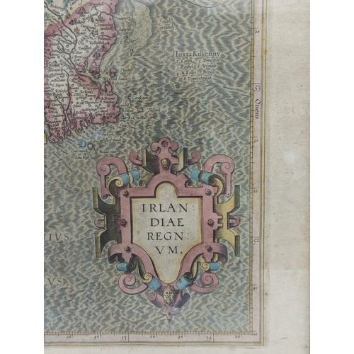 169 - A 19th century map of the South of Ireland in a Birdseye maple frame, written in Latin. Without fram... 