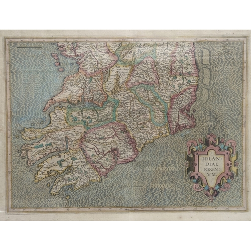 169 - A 19th century map of the South of Ireland in a Birdseye maple frame, written in Latin. Without fram... 